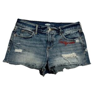 Old Navy Distressed Denim Cutoff Festival Shorts Embroidered California Size 4